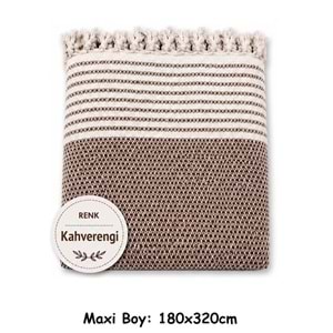 Pamuklu Kaymaz Hasır Dokuma Maxi Boy Kolları Örten Koltuk Örtüsü (180x310) - Kahverengi