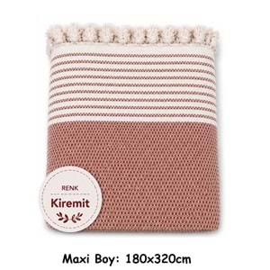 Pamuklu Kaymaz Hasır Dokuma Maxi Boy Kolları Örten Koltuk Örtüsü (180x310) - Kiremit