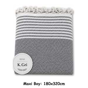 Pamuklu Kaymaz Hasır Dokuma Maxi Boy Kolları Örten Koltuk Örtüsü (180x310) - Koyu Gri