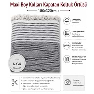 Pamuklu Kaymaz Hasır Dokuma Maxi Boy Kolları Örten Koltuk Örtüsü (180x310) - Koyu Gri