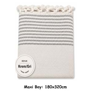 Pamuklu Kaymaz Hasır Dokuma Maxi Boy Kolları Örten Koltuk Örtüsü (180x310) - Kreme Gri