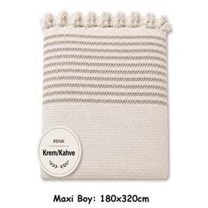 Pamuklu Kaymaz Hasır Dokuma Maxi Boy Kolları Örten Koltuk Örtüsü (180x310) - Kreme Kahve