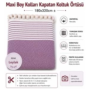 Pamuklu Kaymaz Hasır Dokuma Maxi Boy Kolları Örten Koltuk Örtüsü (180x310) - Leylak