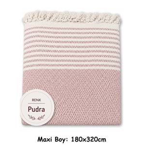 Pamuklu Kaymaz Hasır Dokuma Maxi Boy Kolları Örten Koltuk Örtüsü (180x310) - Pudra