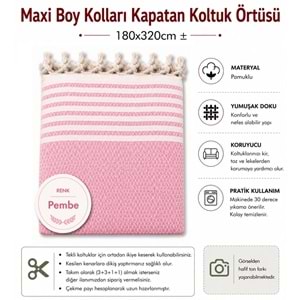 Pamuklu Kaymaz Hasır Dokuma Maxi Boy Kolları Örten Koltuk Örtüsü (180x310) - Pembe