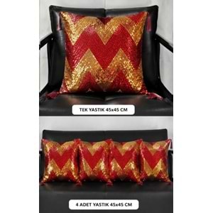 Elessa pullu kırlent 45x45 4lü paket zigzag kırmızı/ gold
