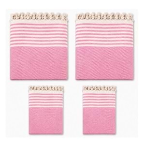 Pamuklu Kaymaz Hasır Dokuma Kolsuz Takım Koltuk Örtüsü (3+3+1+1) - Pembe