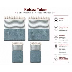 Pamuklu Kaymaz Hasır Dokuma Kolsuz Takım Koltuk Örtüsü (3+3+1+1) - Petrol