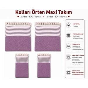 Pamuklu Kaymaz Hasır Dokuma Kolları Örten Maxi Takım Koltuk Örtüsü (3+3+1+1) - Leylak