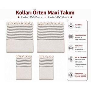 Pamuklu Kaymaz Hasır Dokuma Kolları Örten Maxi Takım Koltuk Örtüsü (3+3+1+1)