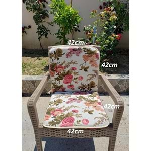 1 Adet Rattan Arkalıklı Sandalye Minderi (Kalınlık 4cm)-İngiliz Gülü (Pamuklu Kumaş)