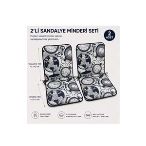 2 Adet Rattan Arkalıklı Sandalye Minderi (Kalınlık 4cm)-Saat Desen Lacivert