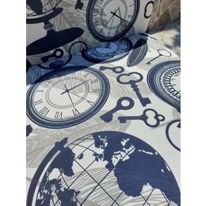 2 Adet Rattan Arkalıklı Sandalye Minderi (Kalınlık 4cm)-Saat Desen Lacivert