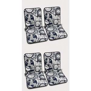 4 Adet Rattan Arkalıklı Sandalye Minderi (Kalınlık 4cm)-Saat Desen Lacivert