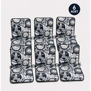 6 Adet Rattan Arkalıklı Sandalye Minderi (Kalınlık 4cm)-Saat Desen Lacivert