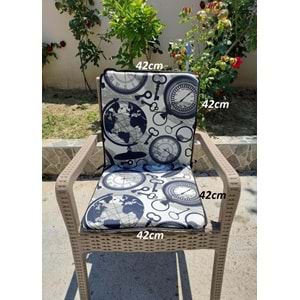 6 Adet Rattan Arkalıklı Sandalye Minderi (Kalınlık 4cm)-Saat Desen Lacivert
