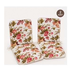 2 Adet Rattan Arkalıklı Sandalye Minderi (Kalınlık 4cm)-İngiliz Gülü (Pamuklu Kumaş)