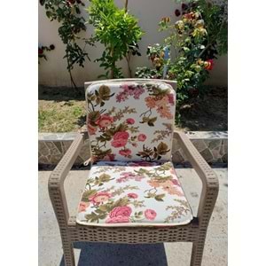 4 Adet Rattan Arkalıklı Sandalye Minderi (Kalınlık 4cm)-İngiliz Gülü (Pamuklu Kumaş)