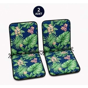 2 Adet Rattan Arkalıklı Sandalye Minderi (Kalınlık 4cm)-Tropikal Yeşil
