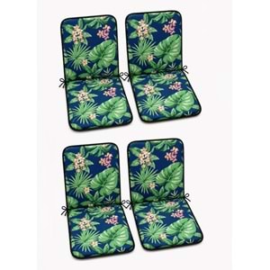 4 Adet Rattan Arkalıklı Sandalye Minderi (Kalınlık 4cm)-Tropikal Yeşil