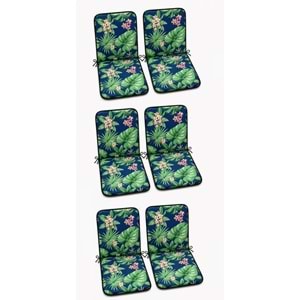 6 Adet Rattan Arkalıklı Sandalye Minderi (Kalınlık 4cm)-Tropikal Yeşil