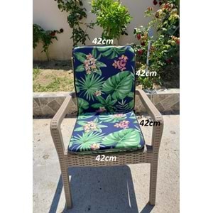 6 Adet Rattan Arkalıklı Sandalye Minderi (Kalınlık 4cm)-Tropikal Yeşil