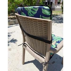 6 Adet Rattan Arkalıklı Sandalye Minderi (Kalınlık 4cm)-Tropikal Yeşil