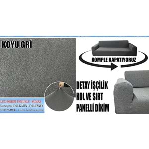 Mandaş Bohem Streç Maxi Çekyat Örtüsü Geniş Kullanım Alanlı K Gri 3+3