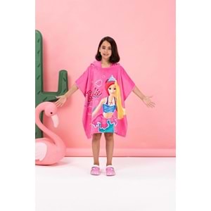 Özdilek Lisanslı -Barbie Sea Pembe- Kız Çocuk Panço Kapüşonlu