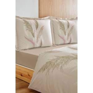 Özdilek Ranforce -Miscanthus Krem- Lastikli Çarşaflı Tek Kişilik Nevresim Takımı