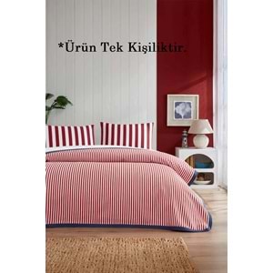 Özdilek Rf -Cabana Line Kırmızı- Lastikli Çarşaflı Tek Kişilik Pike Takımı