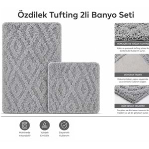 Özdilek Tufting 2li Banyo Seti, Pamuklu Paspas Takımı-Smart Gri