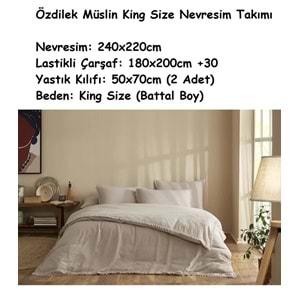 Özdilek Müslin -Sofia Bej- Lastikli Çarşaflı Battal Çift Kişilik (King Size) Nevresim Takımı