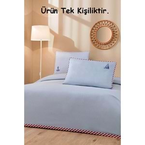 Özdilek Rf -Ancorino Mavi- Lastikli Çarşaflı Tek Kişilik Pike Takımı
