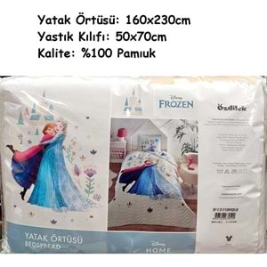 Özdilek Lisanslı Kapitoneli Pike %100 Pamuk Tek Kişilik Çocuk Yatak Örtüsü (160x230)-Frozen Love Krem