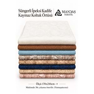Süngerli İpeksi Kadife Kaymaz Koltuk Örtüsü (170x210) - Damarlı Kreme Kahve