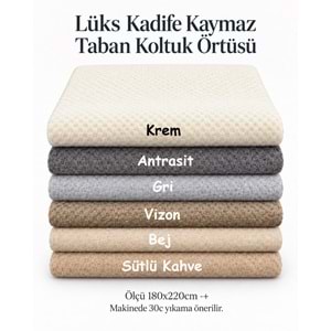 Lüks Kadife Dotlu Kaymaz Koltuk Örtüsü (180x220) - Krem