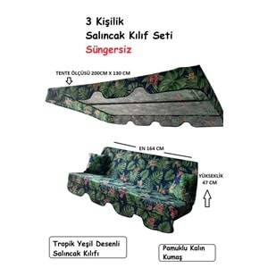 Süngersiz 3 Kişilik Salıncak Minder Seti (Kalın Pamuklu Kumaş)-Tropik Yeşil