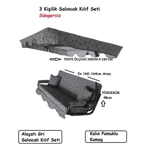 Süngersiz 3 Kişilik Salıncak Minder Seti (Kalın Pamuklu Kumaş)-Alaçatı Gri