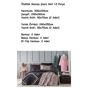 Özdilek 13 Parça-Snazzy Pudra Antrasit- Concept Çeyiz Seti (Günlük Yatak Örtülü)
