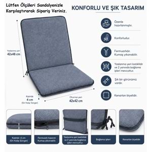 4 Adet Rattan Arkalıklı Sandalye Minderi (Kalınlık 4cm)-Primer Koyu Gri Yeni