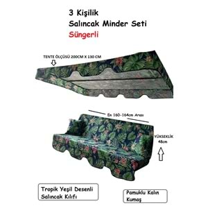 Süngerli 3 Kişilik Salıncak Minder Seti (Kalın Pamuklu Kumaş)-Tropik Yeşil