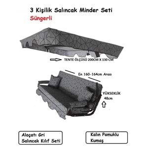 Süngerli 3 Kişilik Salıncak Minder Seti (Kalın Pamuklu Kumaş)-Alaçatı Gri