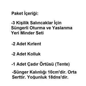 Süngerli 3 Kişilik Salıncak Minder Seti (Kalın Pamuklu Kumaş)-Alaçatı Gri