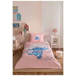 Özdilek Lisanslı Lastikli Çarşaflı Tek Kişilik Çocuk Pike Takımı-Stitch Aloha Pembe