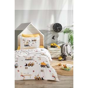 Özdilek Ranforce -Builder Sarı- Lastikli Çarşaflı Tek Kişilik Çocuk Nevresim Takımı