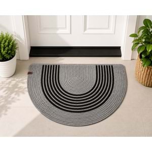 Jüt Hasır D Paspas, Kapı Önü Karşılama (40x60)-Gri Siyah Çizgili