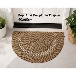Jüt Hasır D Paspas, Kapı Önü Karşılama (40x60)-Bej Siyah Trikotlu