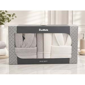 Özdilek Büyük Beden -Colourist Gri Krem- Aile Bornoz Seti (Erkek XL Bayan XL)