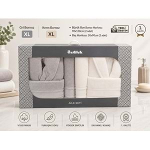 Özdilek Büyük Beden -Colourist Gri Krem- Aile Bornoz Seti (Erkek XL Bayan XL)
